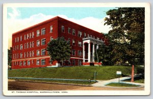 Marshalltown Iowa~St Thomas Hospital Street View~CT American Art~Vintage PC