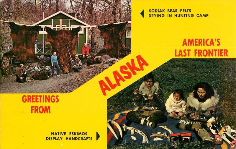 Hunters Sportsmen Kodiak Bear Pelt Alf Madsen Uganik Camp Eskimo Family Postcard