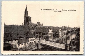 Strasbourg France c1920 Postcard Pont Du Corbeau La Cathedrale Et Le Musee