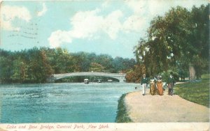 Bow Bridge and Lake Central Park NY Postcard Sent by Hovey and Schaeffer 1908