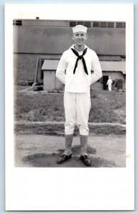 WWI Postcard RPPC Photo US Navy Sailor Dirt Road c1940's Unposted Vintage