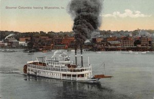 Muscatine Iowa birds eye view steamer Columbia leaving antique pc BB2992