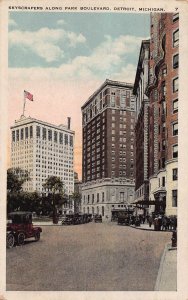 DETROIT MICHIGAN~SKYSCRAPERS ALONG PARK BOULEVARD 1926 PSTMK POSTCARD