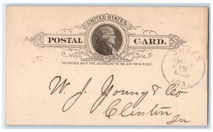 1890 D.E. Baker Lumber Coal Lime Stone Traer IA Clinton IA Postal Card