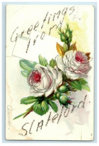 1907 Greetings from Slateford White Floral Glitter Antique Postcard 
