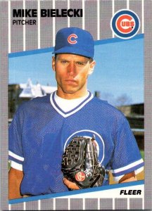 1989 Fleer Baseball Card Mike Bielecki Chicago Cubs sk10637