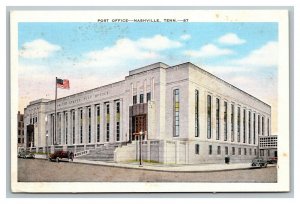 Vintage 1930's Postcard US Flag Antique Cars Post Office Nashville Tennessee