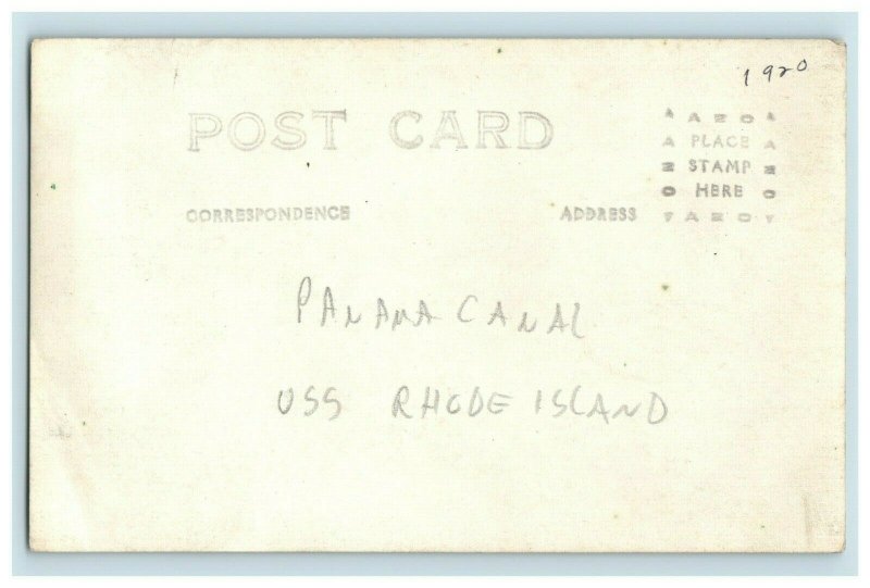 C. 1920 USS Rhode Island Navy Band Practicing on Deck Postcard P183