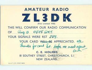 1955 vintage QSL HAM RADIO CARD Christchurch South Island NEW ZEALAND t1807