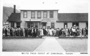 Canada 1950s Railroad White Pass Depot Carcross Yukon RPPC real photo 9469