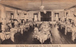 Postcard Main Dining Room + Ballroom Wm Penn Hotel Gwynedd PA