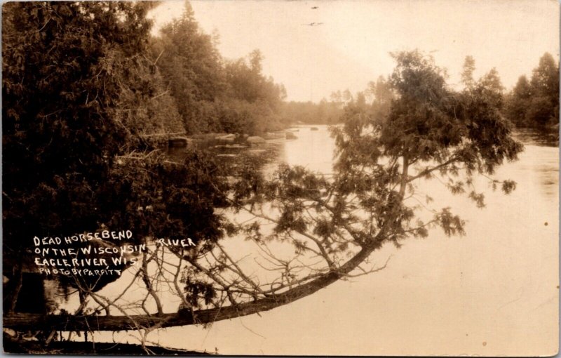 Real Photo Postcard Dead Horse Bend on Wisconsin River Eagle River Wisconsin