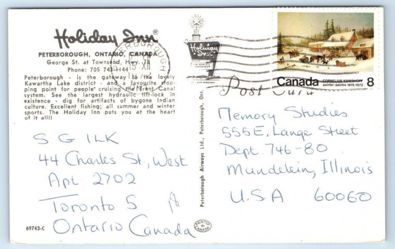 PETERBOROUGH, Ontario Canada ~ Roadside HOLIDAY INN Hotel Motel 1972  Postcard