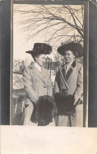 J28/ Shiloh Ohio RPPC Postcard c1910 Well-Dressed Women Muff Hats 267