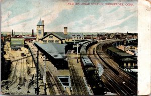 Postcard Overview of a Railroad Train Station Depot in Bridgeport, Connecticut