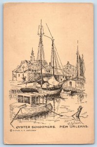 1940 New Orleans Louisiana Postcard Castleden's Pen Ink Sketches Oyster Schooner