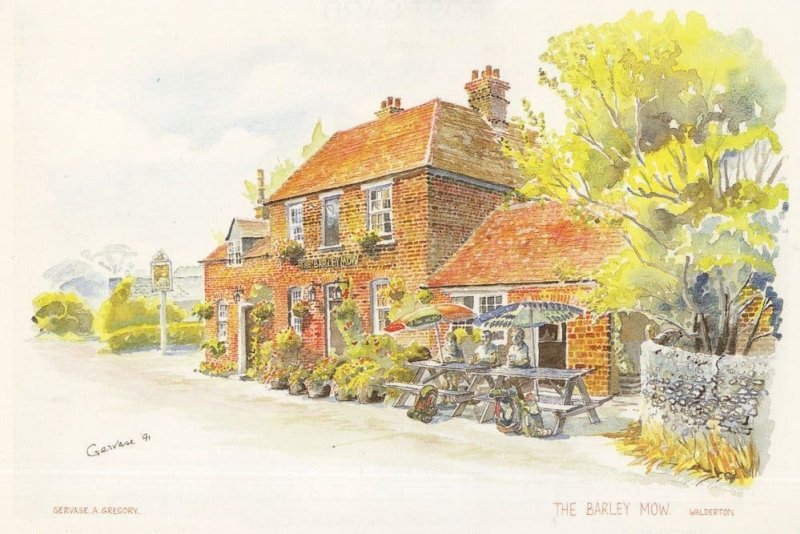 Walderton The Barley Mow Pub Inn  Sussex Painting Postcard