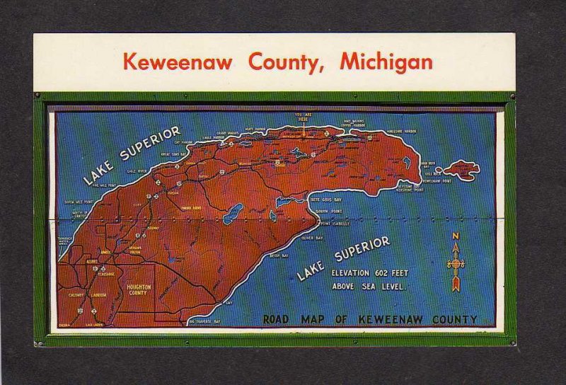 MI Road Map Keweenaw County Ct Michigan Postcard Copper Eagle Harbor Keystone