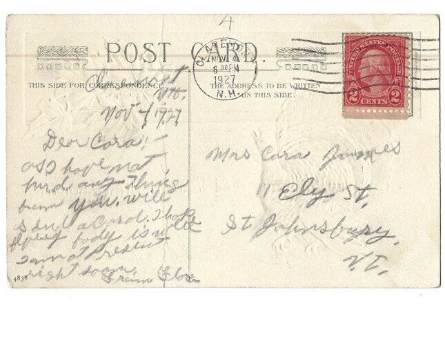 c1927 Peaceful Thanksgiving Poem Phrase Turkey Embossed Postcard