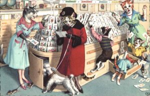 Fantasy Dressed Animals Cats Store Shopping Mainzer Vintage Postcard