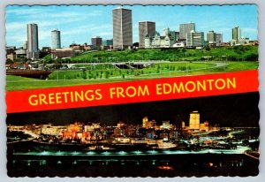 Day & Night Views From North Saskatchewan River, Edmonton Alberta Postcard