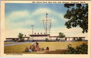 Postcard BEACH SCENE Waukegan Illinois IL AM5725