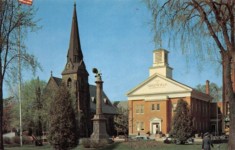 Greenfield, MA Massachusetts  CIVIL WAR MONUMENT~TOWN HALL City Common  Postcard