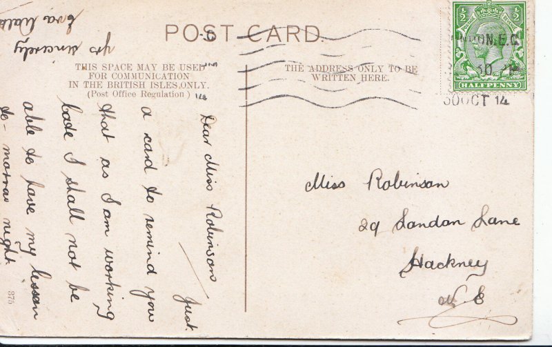 Genealogy Postcard - Family History - Robinson - Hackney - London   V2270