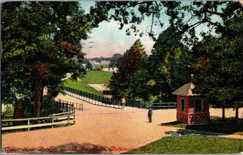 Cedar Avenue Bridge, Druid Hill Park, Baltimore MD c1910 Vintage Postcard J76