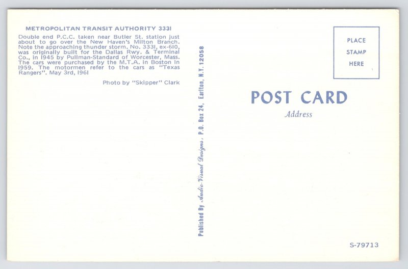 Transportation~Metropolitan Transit Authority 3331 Worcester MA~Vintage Postcard