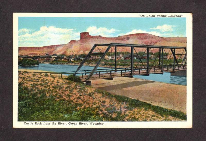 WY Castle Rock Bridge Green River Wyoming Postcard, On Union Pacific Railroad