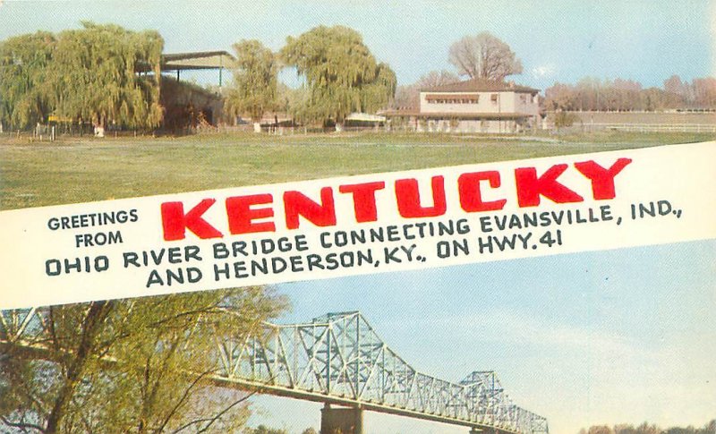 Greetings from Kentucky Banner Postcard Ohio Bridge Chrome Unused