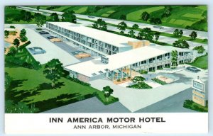 ANN ARBOR, Michigan MI ~ Roadside Motel INN AMERICA MOTOR HOTEL 1960s Postcard