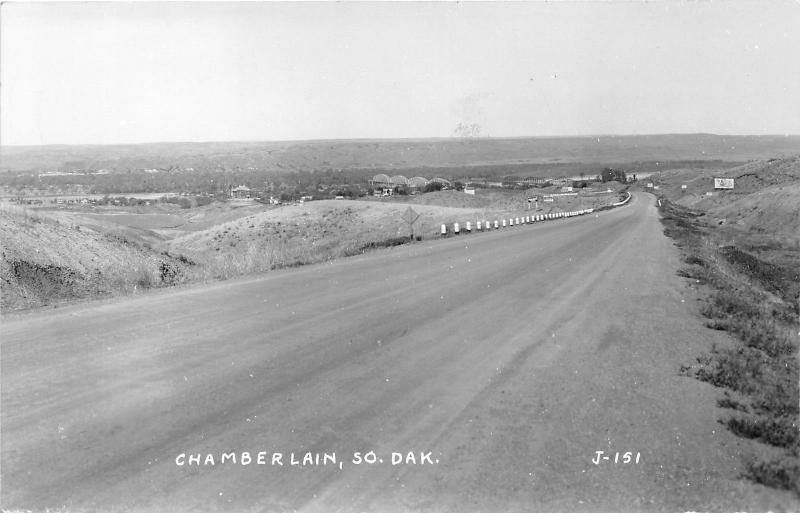 Chamberlain South Dakota~Highway #16 Showing State Bridge in Distance~1940s RPPC