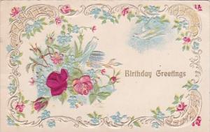Birthday Greetings White Doves With Beautiful Flowers Embossed 1910