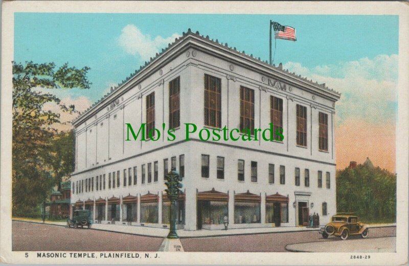 America Postcard - Masonic Temple, Plainfield, New Jersey  RS28251