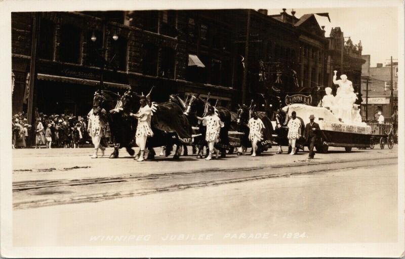 Winnipeg Manitoba MB Jubilee Parade 1924 Men Costumes Horses RPPC Postcard E57