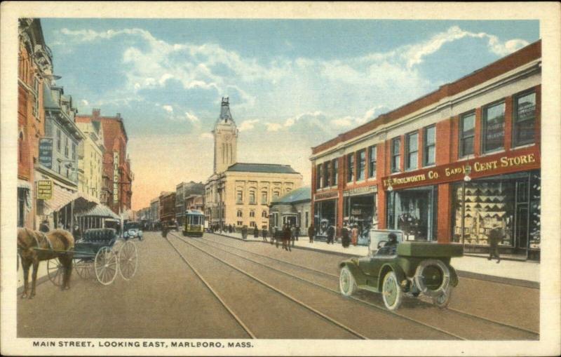 Marlboro MA Main St. FW Woolworth Storefront c1920 Postcard 