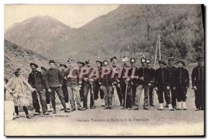 Old Postcard Militaria Alpine Hunters French and Italian soldiers at the border