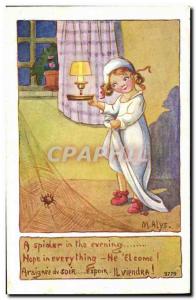 Old Postcard Fantasy Illustrator Child Spider