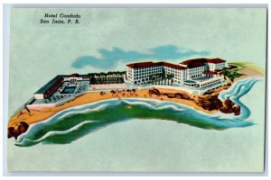 San Juan Puerto Rico Postcard Hotel Condado Building Pool Beach View c1950's