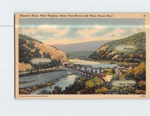 Postcard Harper's Ferry West Virginia Where 2 Rivers & 3 States Meet