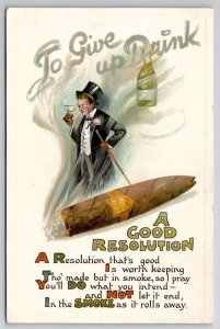 New Years To Give Up Drink Cigars A Good Resolution Dapper Man Postcard R29