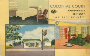 Colonial Court roadside Madisonville Kentucky Teich linen Postcard 20-8288