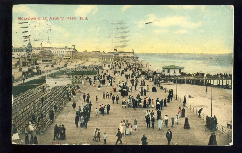 Asbury Park, New Jersey/NJ Postcard, Boardwalk, 1910!