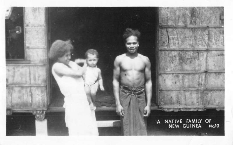 New Guinea Native Family Hut Shake Real Photo Antique Postcard K22521