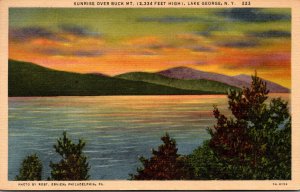 New York Lake George Sunrise Over Buck Mountain 1955 Curteich