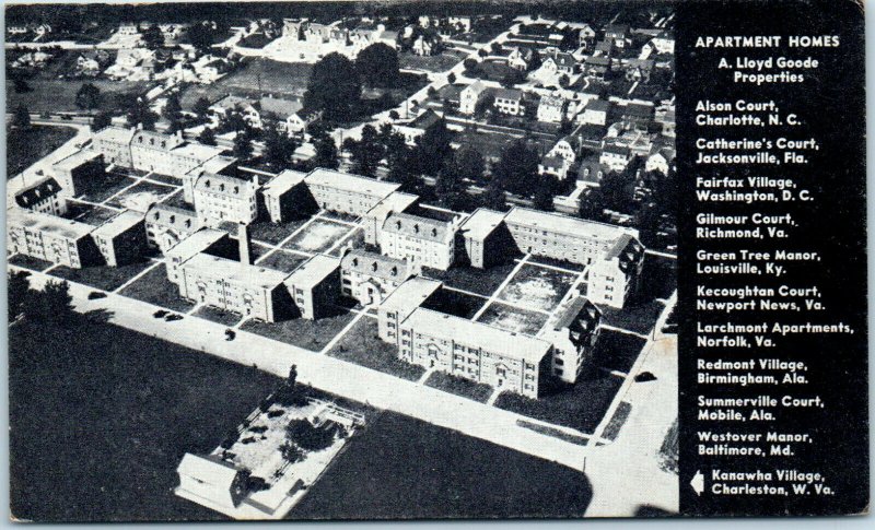 1940s Kanawha Village Apartment Homes Charleston West Virginia Postcard