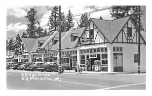 Big Bear Lake CA Villiage Scene Cafe Pharmacy Popcorn Machine Old Cars,  RPPC