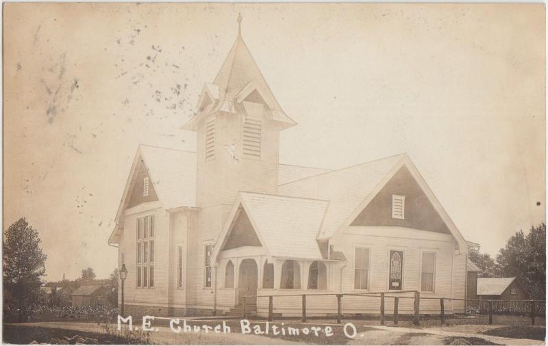 Ohio Real Photo RPPC Postcard 1912 BALTIMORE ME Church Building Lancaster